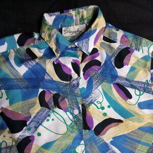 Vintage Shapely Abstract Geometric Polyester Disco Shirt